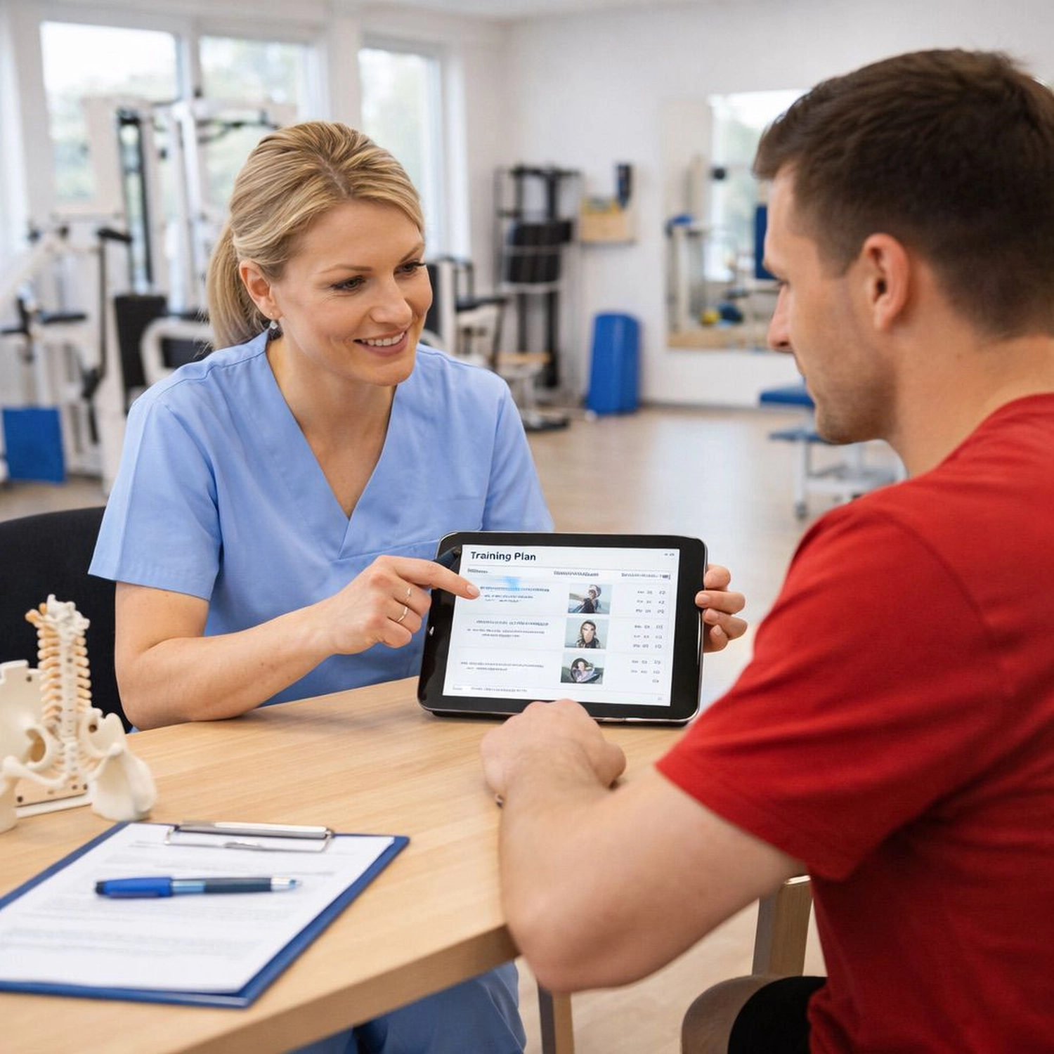 Gesundheitszentrum Werth - Physiotherapie und medizinische Behandlungen - Ein Physiotherapeut oder Zahnarzt führt eine Kieferuntersuchung an einer Patientin durch, wobei eine transparente Folie den Bereich des Kiefergelenks (TMJ) hervorhebt.